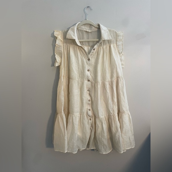 easel Dresses & Skirts - Easel Cream Ivory Ruffle Sleeveless Poofy Dress with Buttons